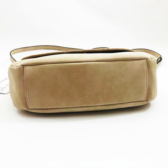 Jen & Co Jess Vegan Stitched Shoulder Bag Faux Suede Tan 15x11x3.5 inches - Picture 4 of 10